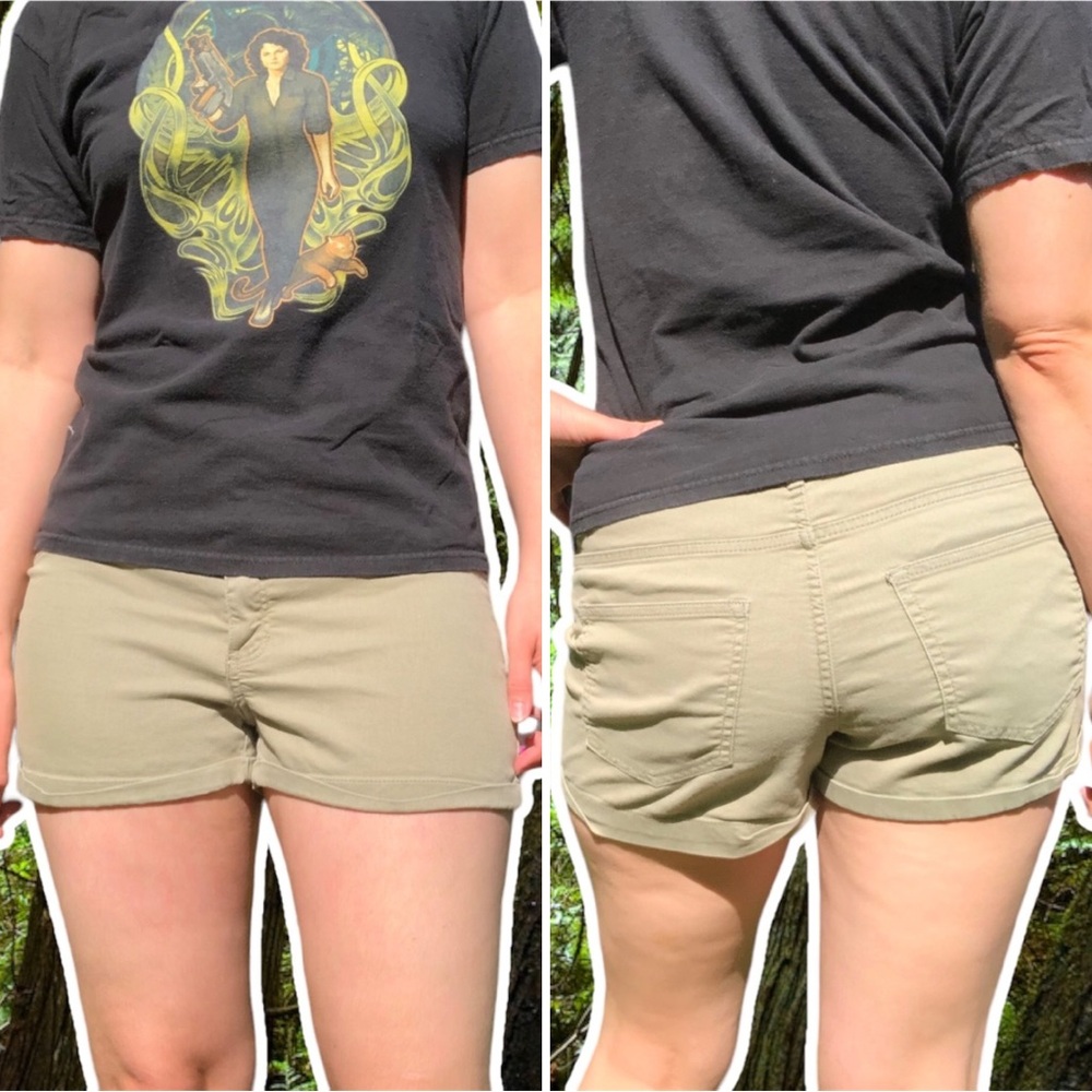 H&M Divided Mid-Rise Army Green Twill Shorts, Size 12